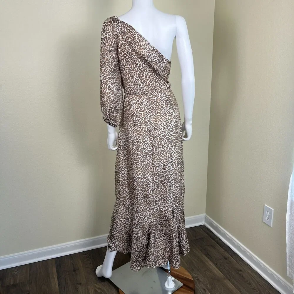 J.Crew Collection Womens Size M Leopard One Shoulder Ruffle Faux Wrap Midi Dress
